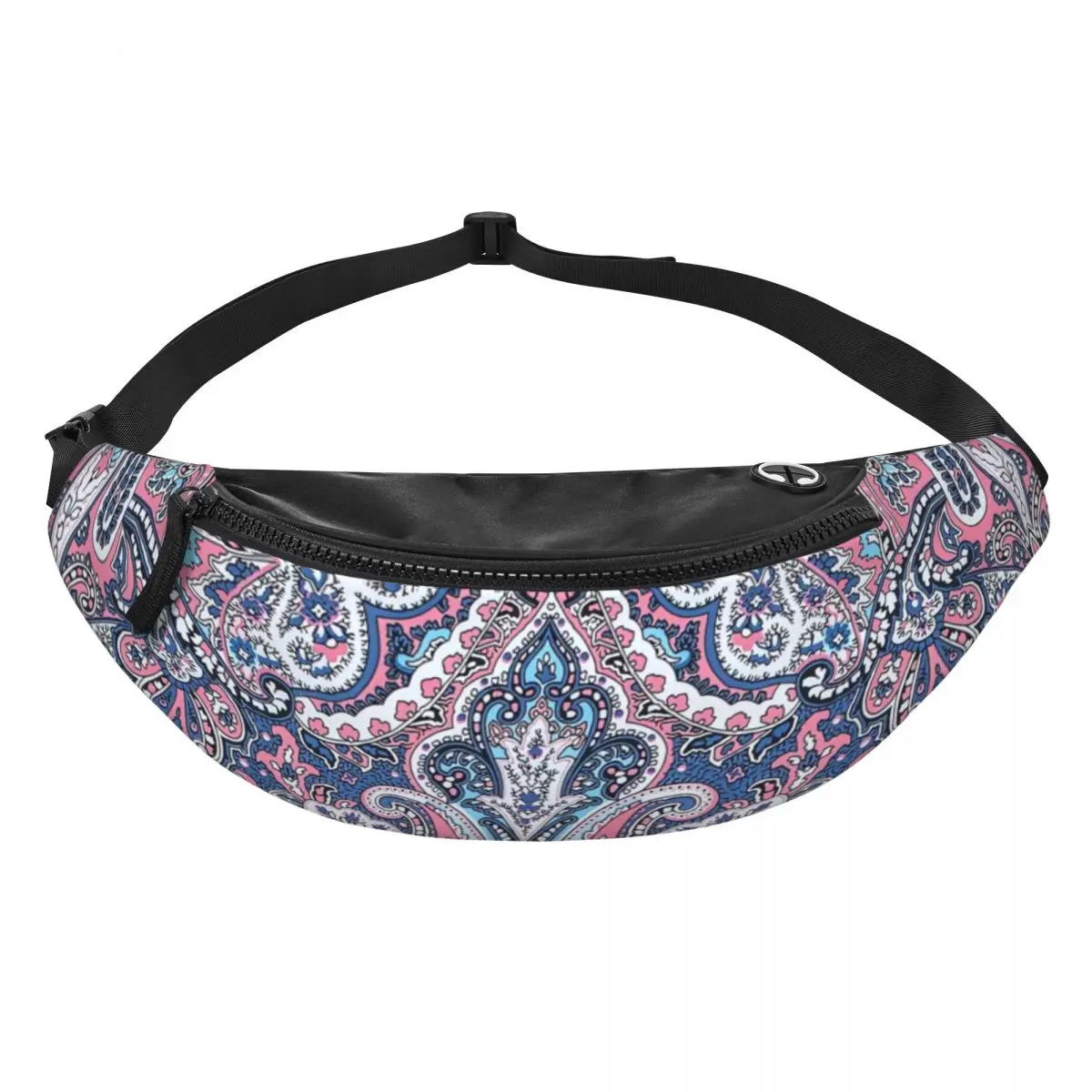 Riñonera de Cachemira para hombre y mujer, bolso de cintura cruzado con arte Floral, estilo bohemio, Rosa del desierto y azul, ideal para viajar, teléfono y Dinero