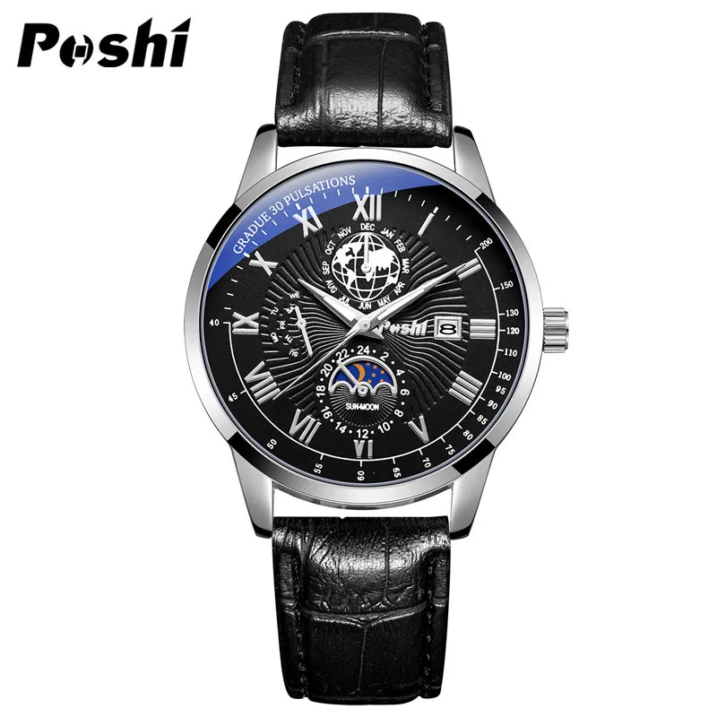 Reloj deportivo de lujo para hombre, pulsera de cuarzo con fecha de cuero luminoso, resistente al agua, 2024