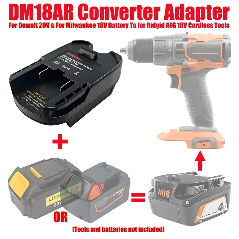 ALASICKA DM18AR Battery Adapter for DeWalt/Milwaukee 18V/20V Li-ion Batteries Convert To Work for Ridgid/AEG 18V Cordless Tools