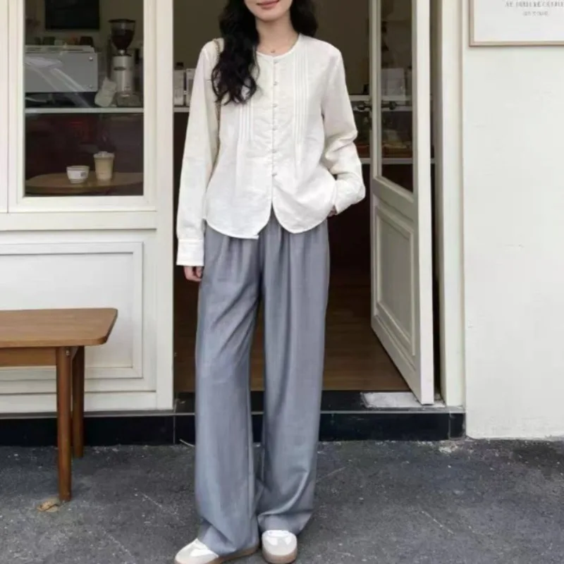 Grey Silk and Wool Blend Herringbone Jacquard Elastic Waist Casual Pants