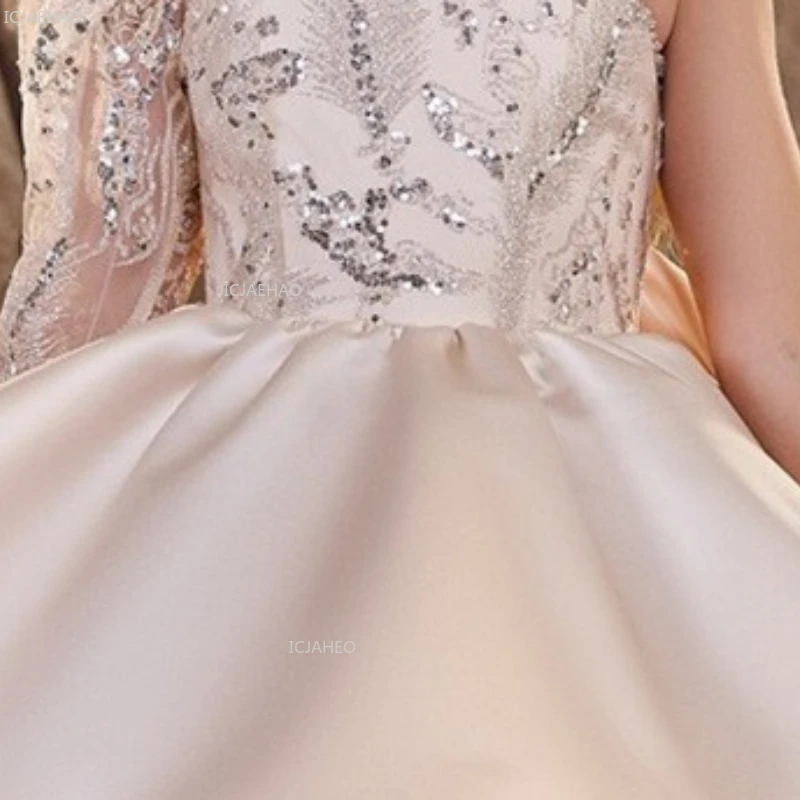 2026 New Kids Gown Princess Sequin Dress One Shoulder Bow  Formal Party Celebration Costume Puffy Skirt Patchwork Children Girls view 4