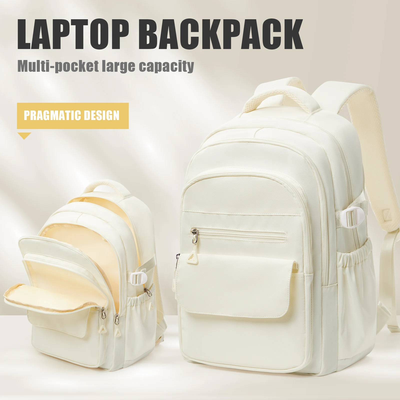 Elegant White Japanese-Style Backpack for School Girls Boys Travel Backpack Laptop Backpack Casual Daypack, Bags for Travel