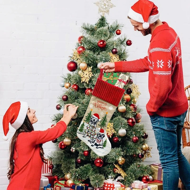 

Family Christmas Stockings Set Big Knitted Socks with Merry Print for Fireplace Tree Decor Xmas Home Party Navidad Adornos