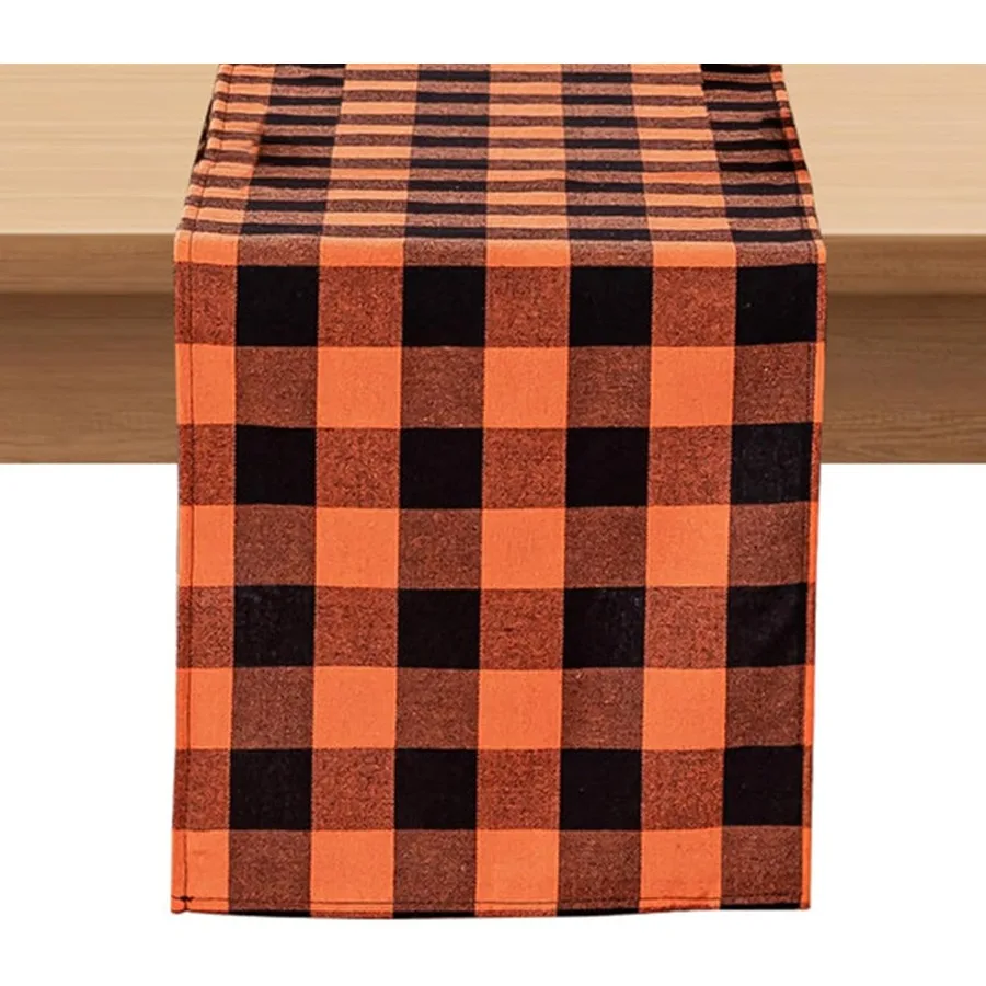 

Softalker Fall Checkered Table Runner Orange Buffalo Plaid Halloween Thanksgiving Stain Resistant Washable Table Decoration for