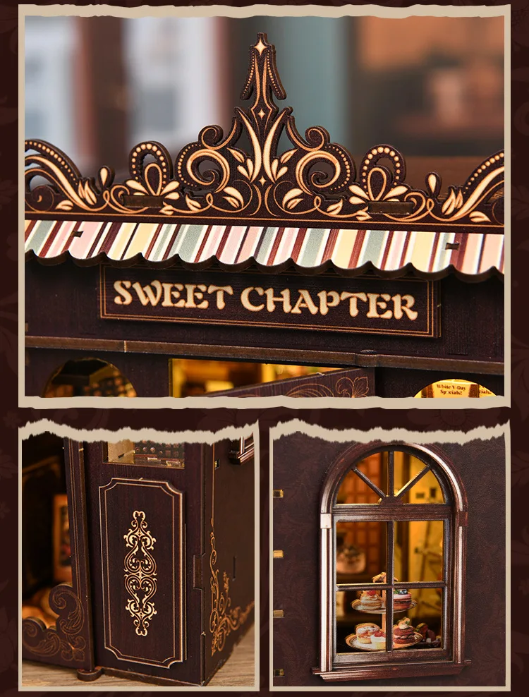 신상품 '스위트 챕터' DIY 북 누크 키트 - 3D 나무 퍼즐 미니 하우스, 가구가 포함된 수제 조립 북엔드 홈 데코