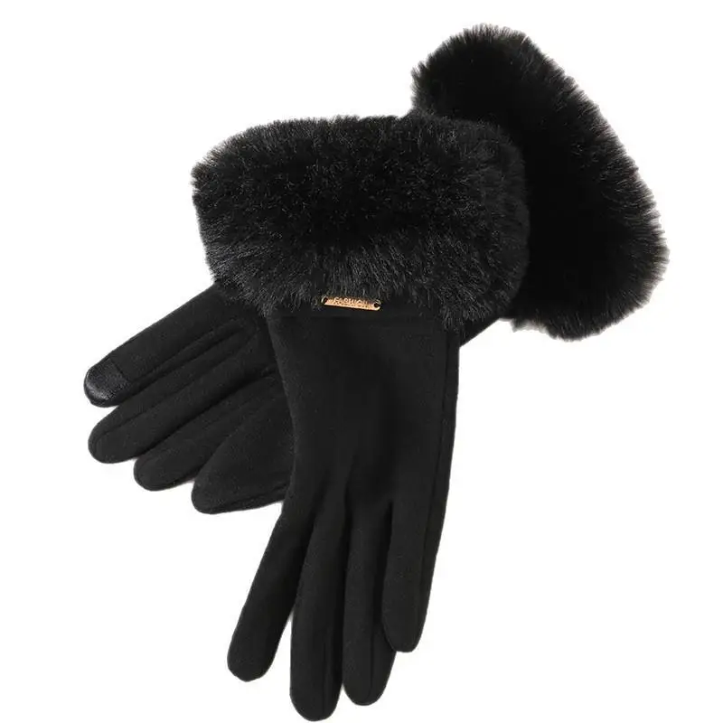 Damen-Winterhandschuhe aus Plüsch, dick, mit Touchscreen-Funktion, kältebeständig, winddicht, warm, ideal für Wanderungen, Radfahren und den täglichen Arbeitsweg. – Detail 5