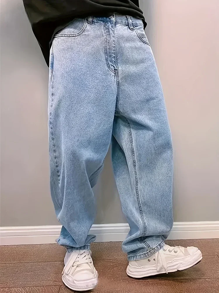 

Pop Casual Oversize Baggy Jeans Mens Spring Autumn Straight Loose Light Blue Denim Trousers Streetwear Fashion Wide Leg Pants Y2