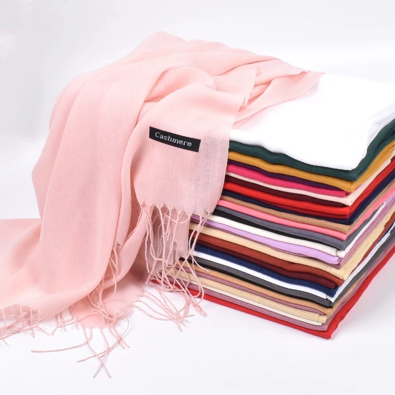 2023 New women scarf thin shawls Solid Color Women Scarf Winter Hijabs Tassels Long Cashmere Like Pashmina Hijabs Scarves Wraps