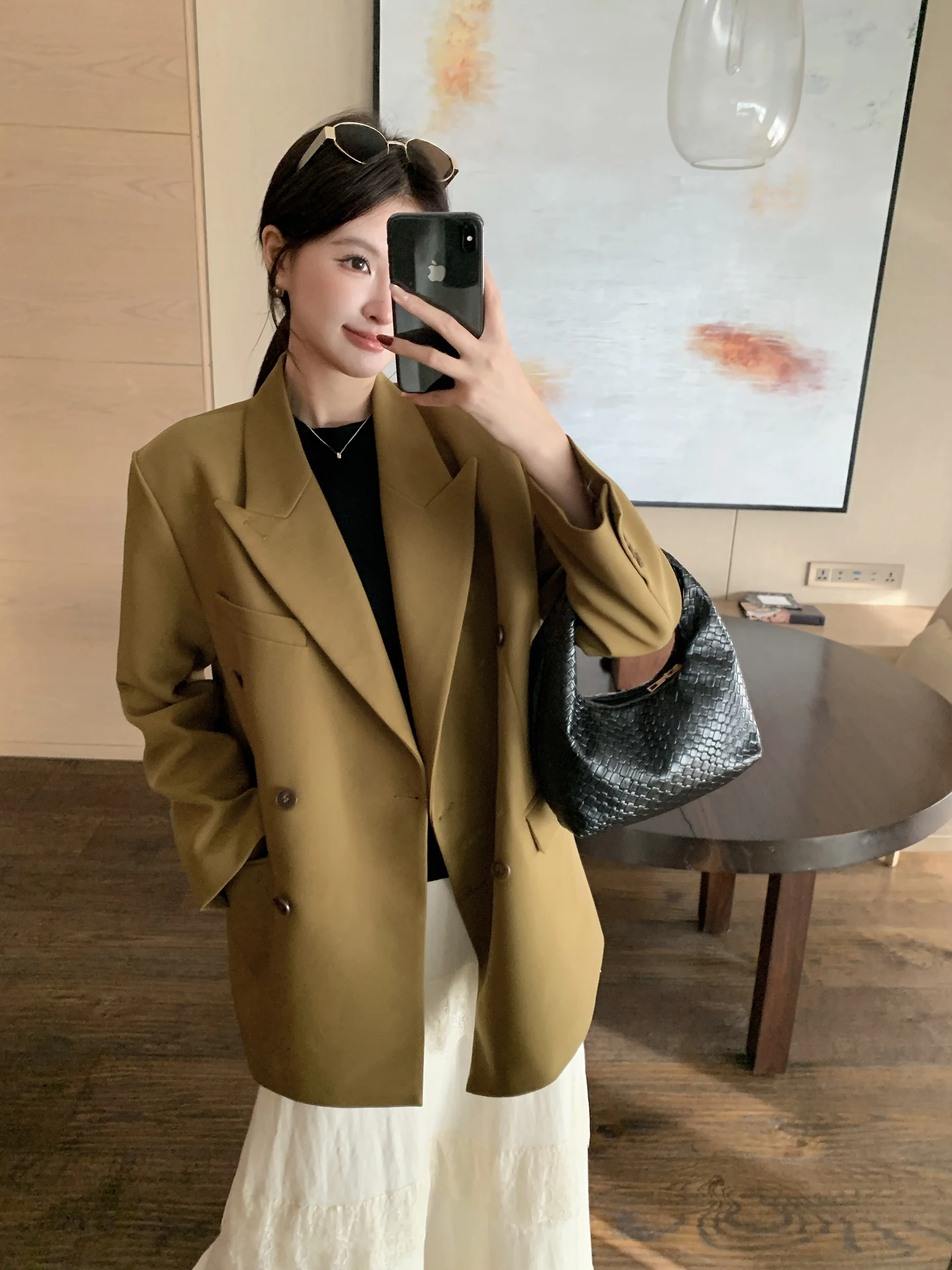 Traje Retro WTT para Mujer, Chaqueta Casual de Manga Larga con Cuello Solapa, Prenda Exterior de Fibra de Poliéster, Ideal para el Trabajo