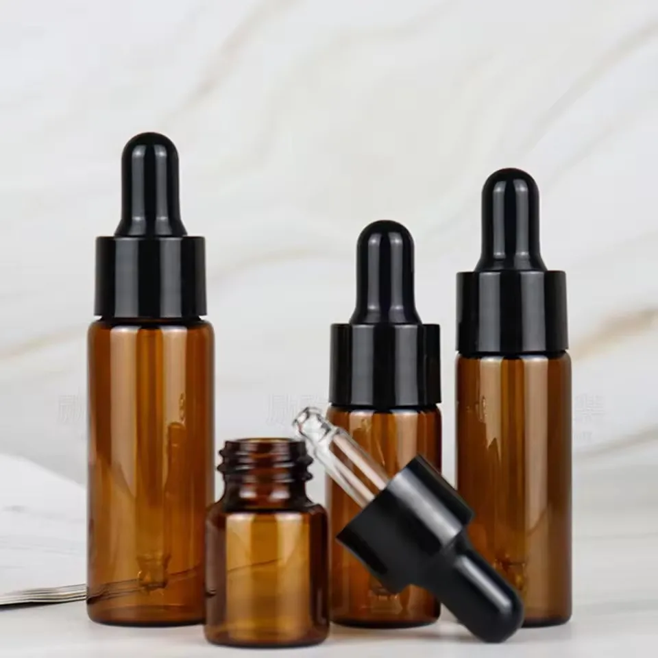 50 pz 5 ml 10 ml 15 ml 20 ml Bottiglia Contagocce In Vetro Ambrato Barattoli Fiale Con Pipetta Per Bottiglie di Olio Essenziale di Profumo Cosmetico