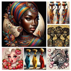 Fashionable Leopard Print Beautiful Women 5D Diy Diamond Painting Red Sexy Lips Cross Stitch Full Diamond Mosaic Lovers Art W645