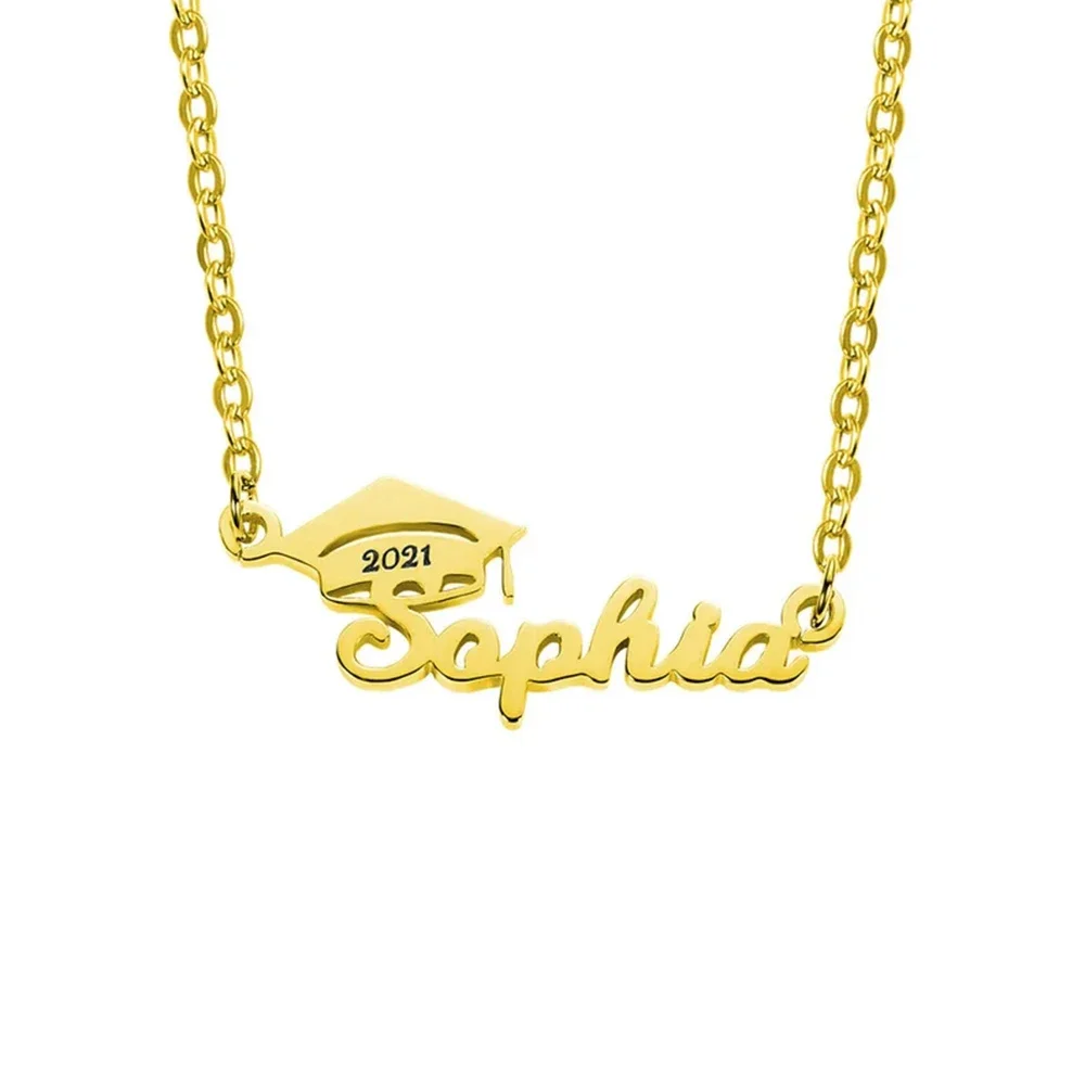 

Personalized Graduation Gift Custom Name Necklace for Women Men Gold Stainless Steel Jewelry Best Friend Necklace