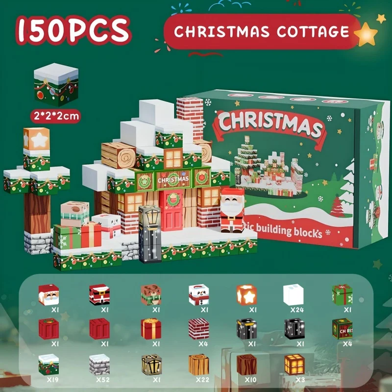 Incredibile casetta di Natale Il mio mondo magnetico ​   Blocchi da costruzione Giocattolo creativo da costruzione magnetico ad alta resistenza ​   Regali per Natale di compleanno