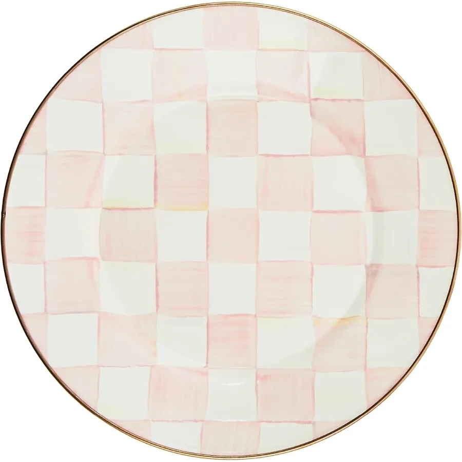

Enamel Dinner Plate Decorative Dinnerware Plate 10 Inches Set of 1 Pink-and-White Rosy Check