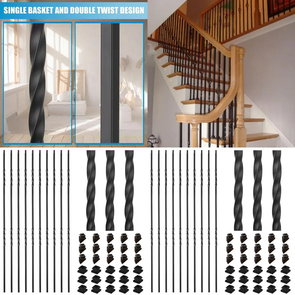 

Набор из 15 железных балясин - полые квадратные шпиндели 1/2 дюйма с двойным дизайном, включая 15 фиксаторов и 15 угловых элементов