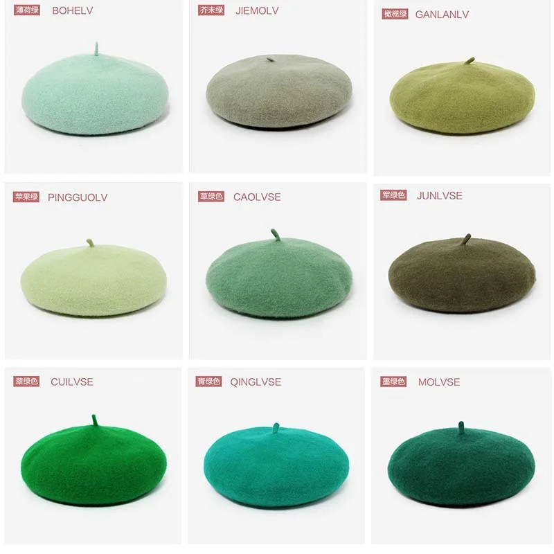 Green color Wool Beret Japanese hat Retro Painter Hat Bud Hat Autum Winter Vintage Caps Keep Warm Cute Casual Hat Women Beret