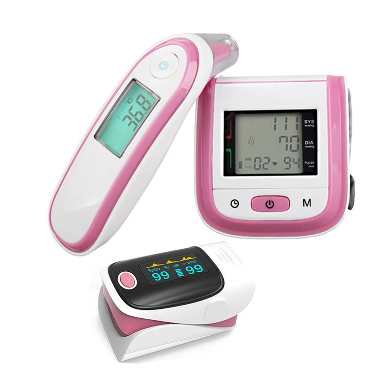 

3PCS Fingertip Pulse Oxygen PR Oximeter Baby Thermometer Wrist Sphygmomanometer Blood Pressure Monitor for Family Health Tool