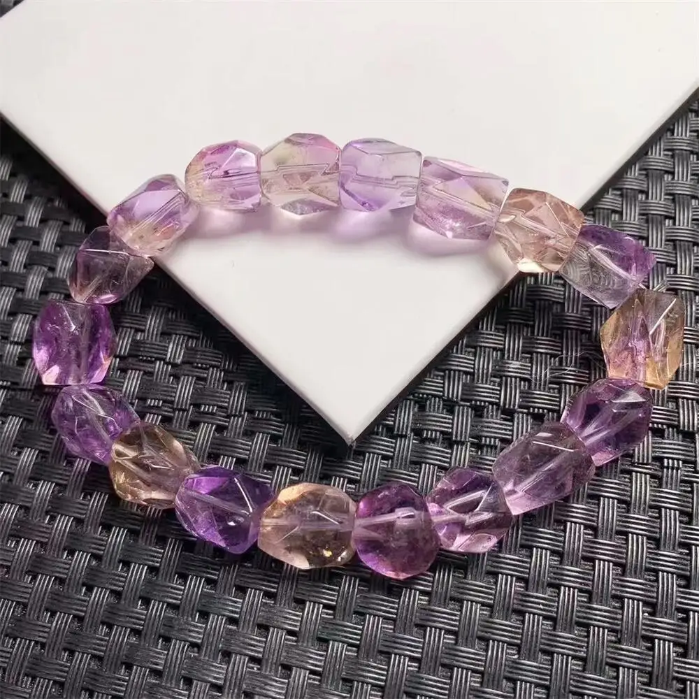 Natural Ametrine Octagonal Bracelet Men Women Reiki Healing Strand Bangles Fashion Wristband Jewelry Gift 1pcs