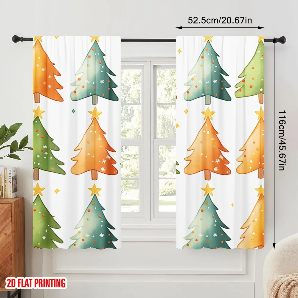 2pcs,2D plane printing Contemporary Curtains Christmas Tree Repeat (2) Versatile Durable Polyester (without rod) Holiday Perfect