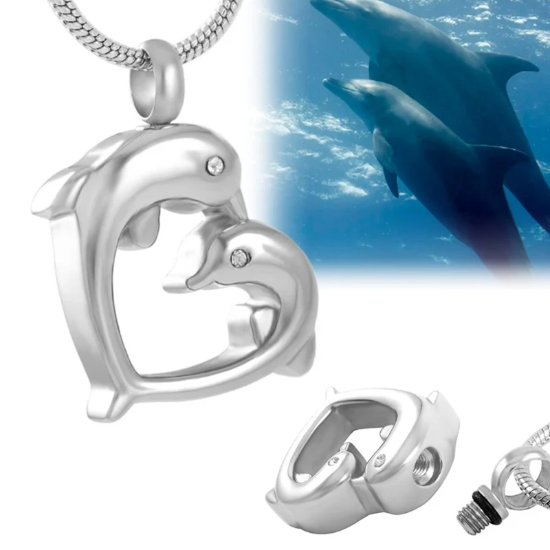 Medallón conmemorativo humano con colgante corazón delfín, soportes para cenizas, collar conmemorativo, envío directo