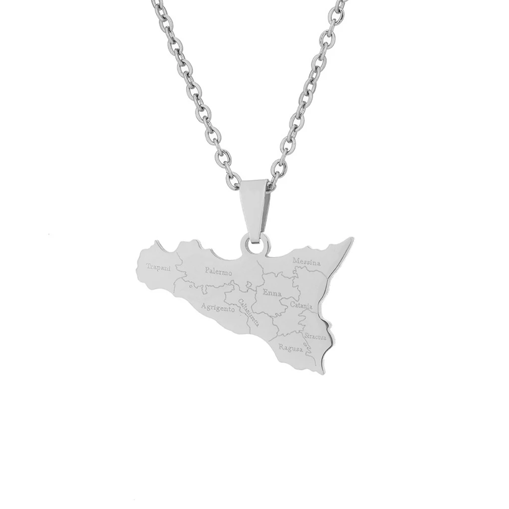 Sicily Map Necklace Stylish Decorative Men Women Replacement Fashionable Dating Photography Choker Pendant Jewelry