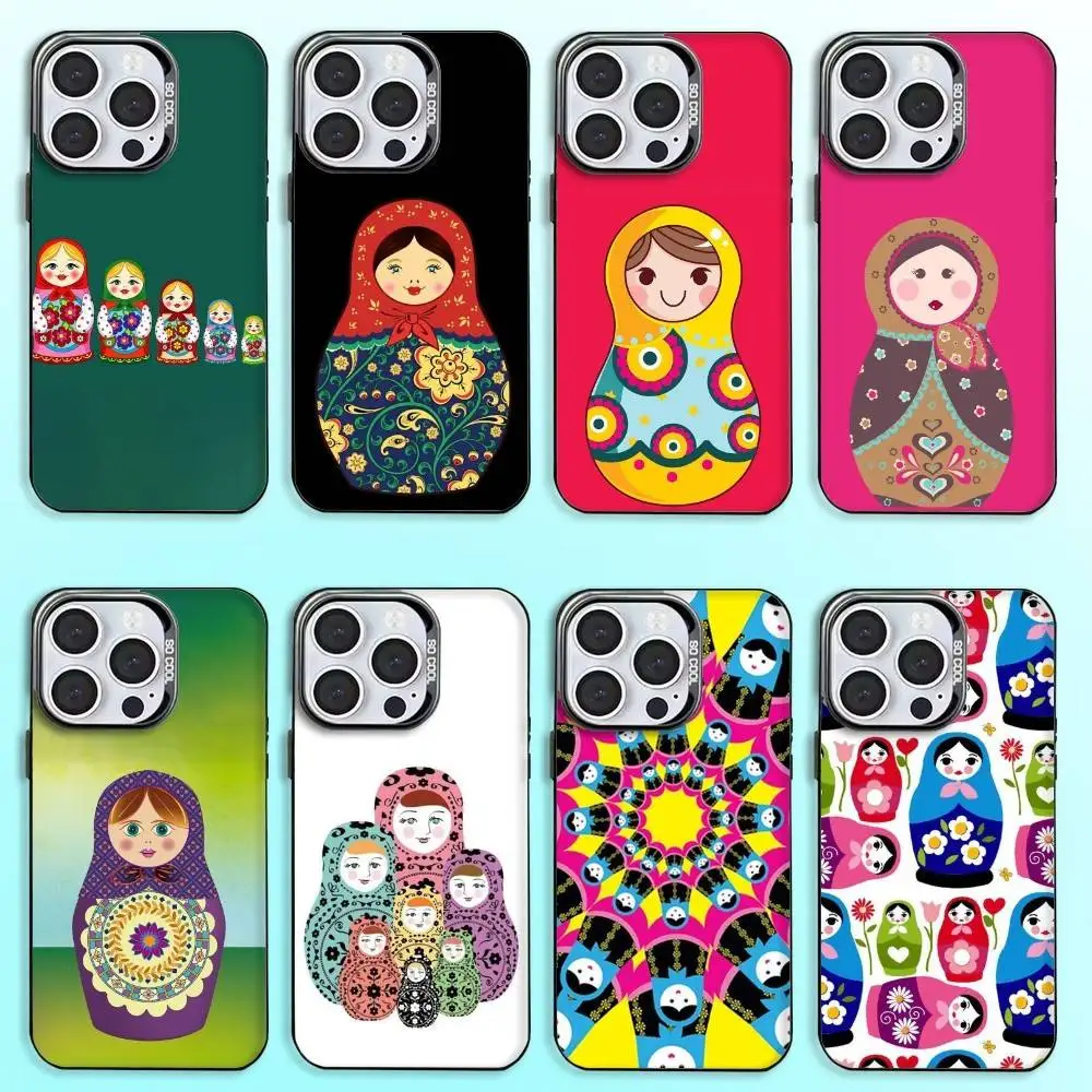 Funda de teléfono Matryoshka de arte ruso para iPhone17,16,15,14,13,12,11 Plus, cubierta interior chapada en plata de color profesional Max
