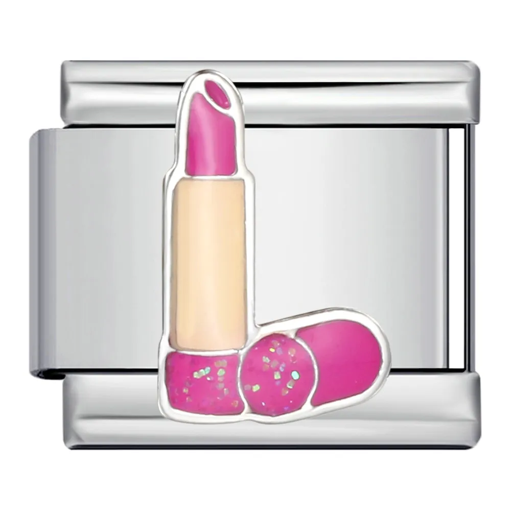 مغرية-وصلات إيطالية من الفولاذ المقاوم للصدأ ، أحمر شفاه وردي ، تاج ، صناعة مجوهرات ، عصرية ، فتيات ، نساء ، جميلة ، موضة ، 9 * #4