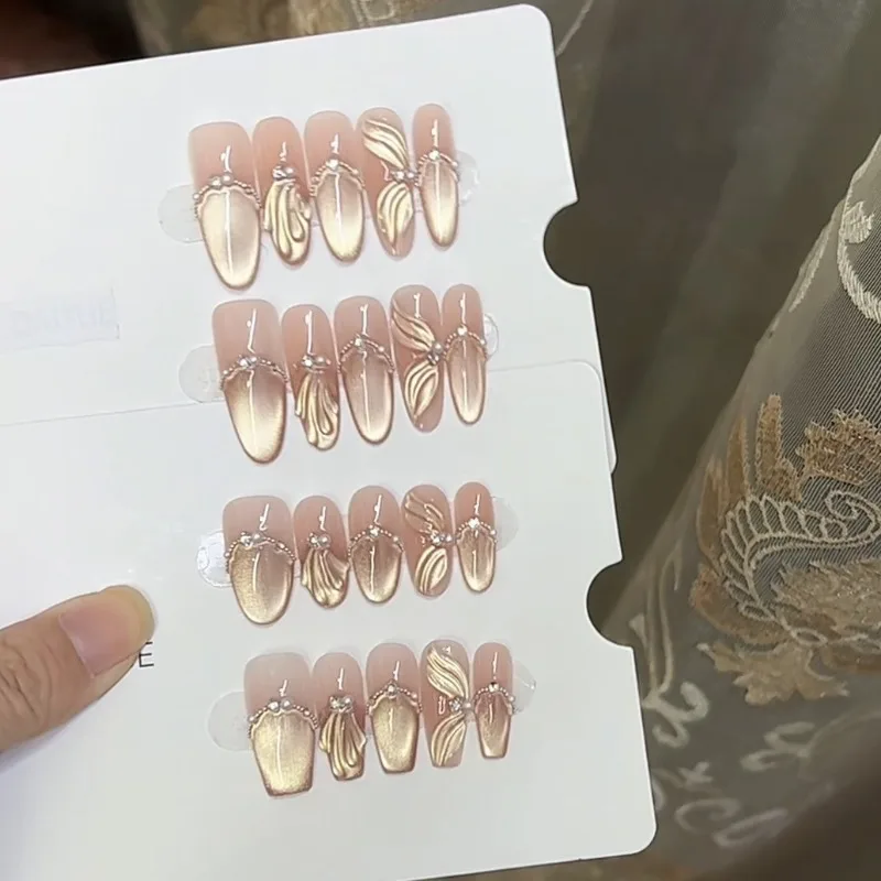 Handgemaakte nageltips Shell Vissenstaart Nepnagels Druk op met kleverige lipjes Mooie druk op nagels Kunstnagels met doos en gereedschap