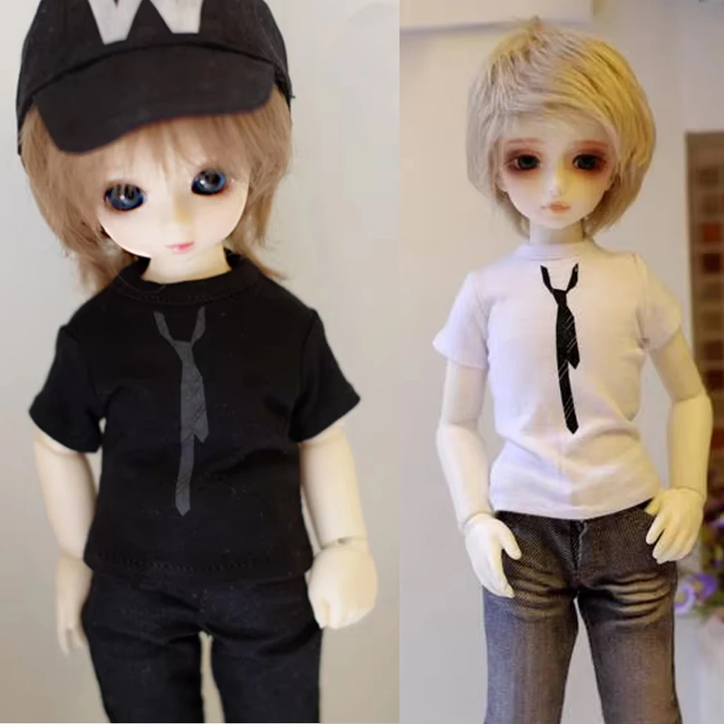 

[wamami] 766# White/Black Print Tie T Shirt For 1/4 MSD 1/3 SD DZ BJD Dollfie