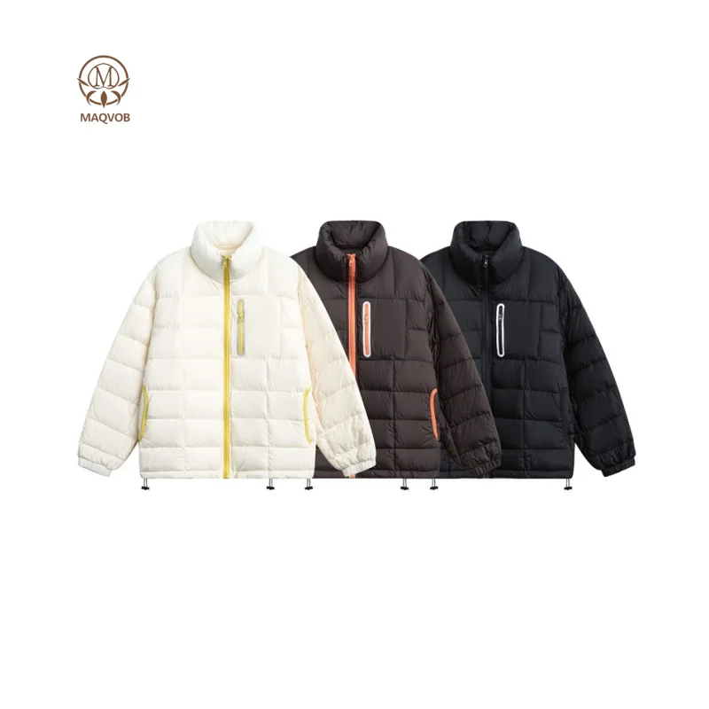 

MAQVOB High Quality EU US Size Trendy Outdoor Color-Block Zipper Winter Down Jacket for Men Women White Duck Down Coat Jacket