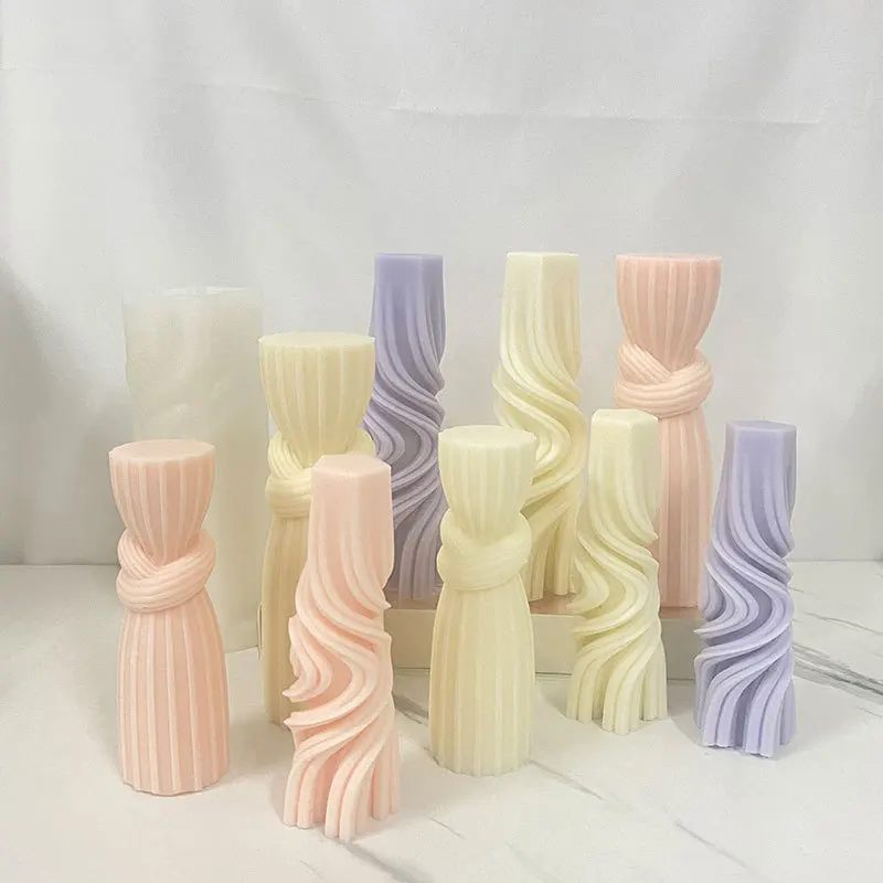 Geometric Silicone Candle Molds 3D Stripe Pillar Forms for Candles Soap DIY Craft Mold Home Decoration Making Tools