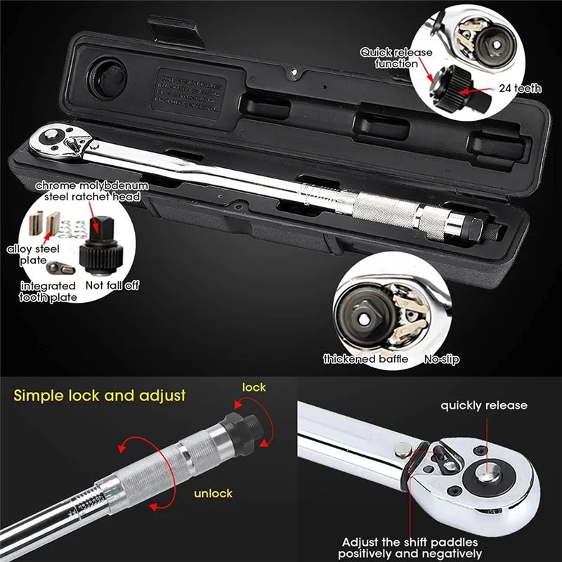 

A79E-Click Torque Wrench 3/8-Inch Drive 19-110N. M Square Drive Ratchet Wrench Repair Spanner Key Hand Tools With Box