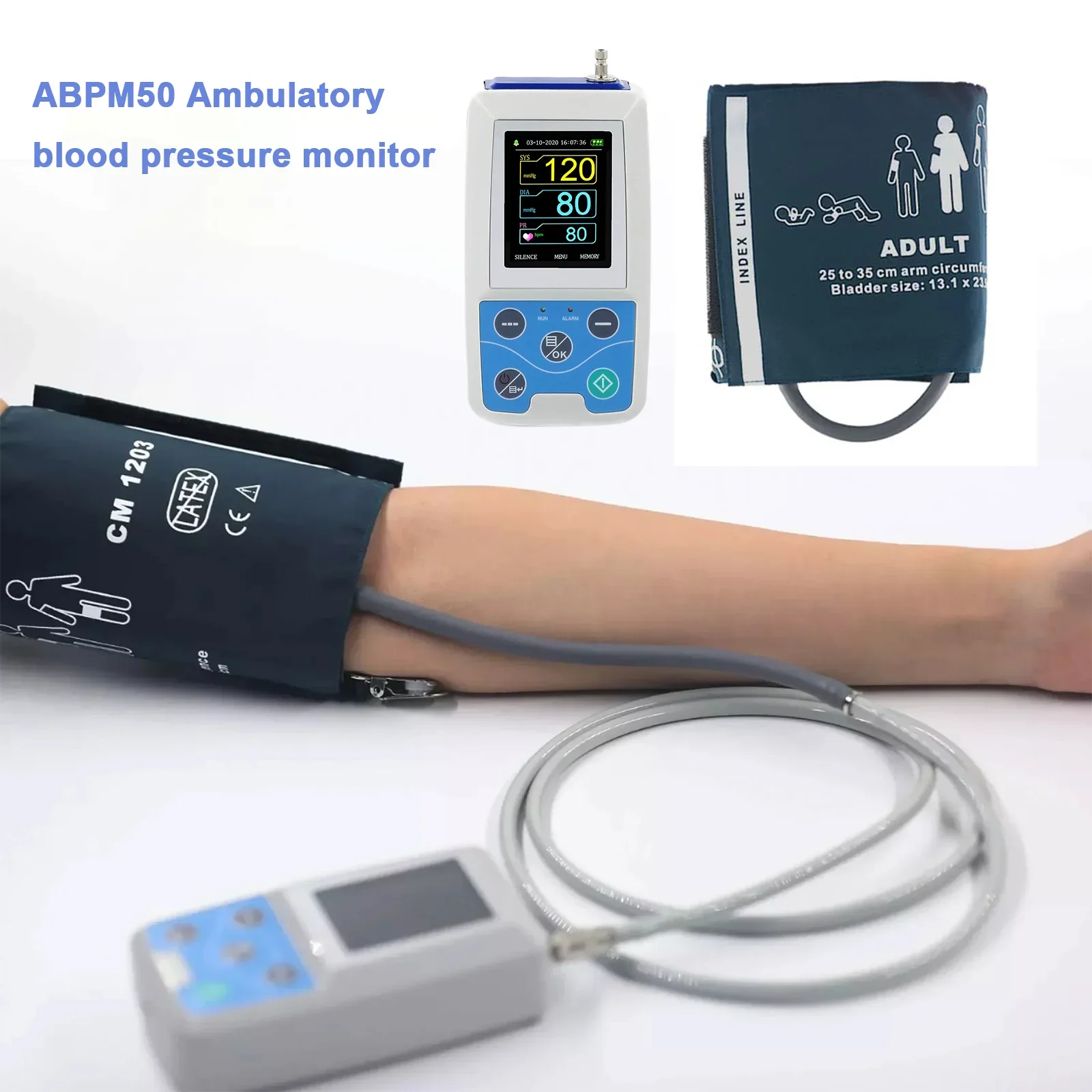CONTEC 24-Hour ABPM50 Blood Pressure Monitoring System NIBP, Pulse Rate, SPO2, Ambulatory Bp Monitoring(1cuff or 3cuff Optional)