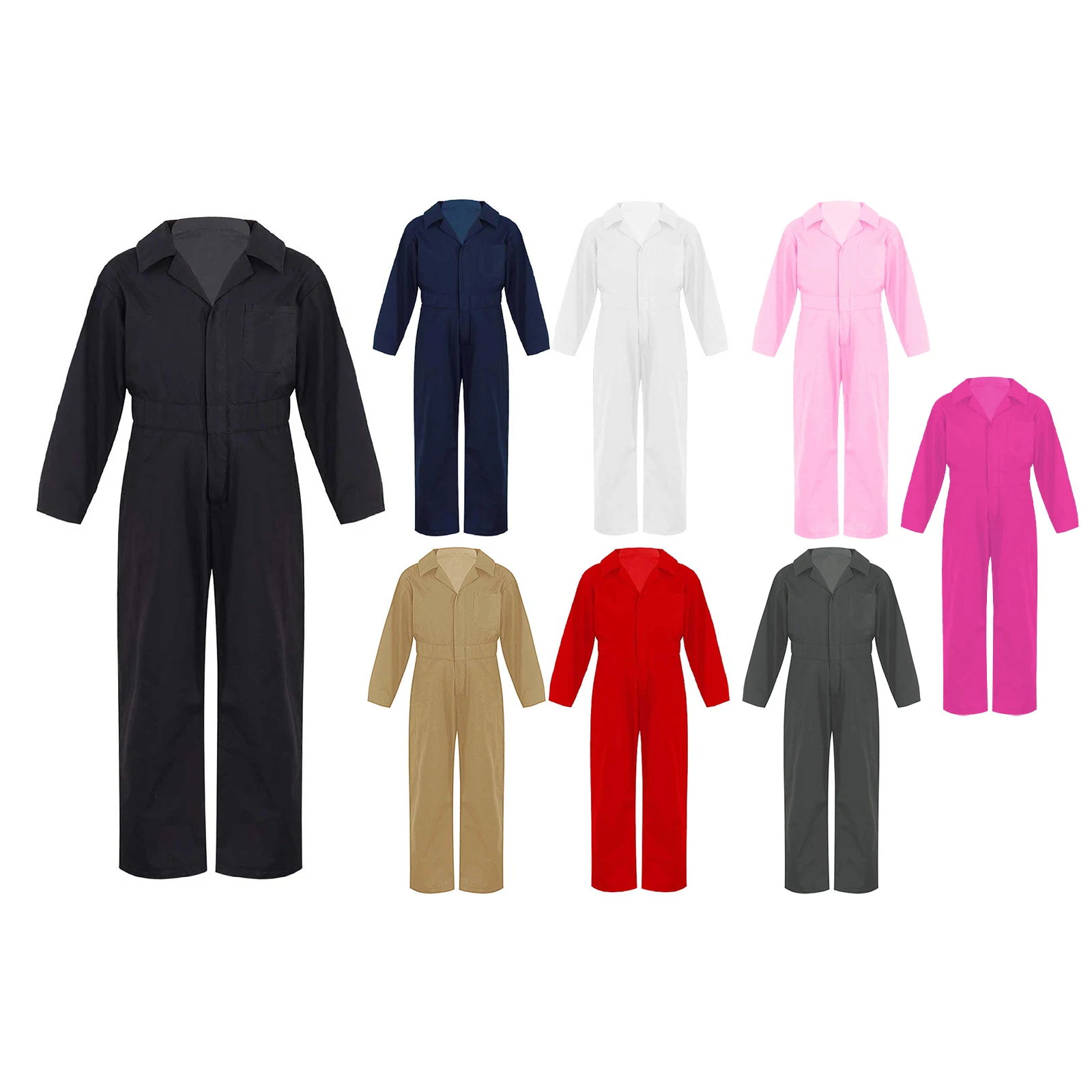 Kids Girls Boys Mechanic Coveralls Jumpsuit Flight Suit Uniforms Overalls Carnival Halloween Cosplay Costumes