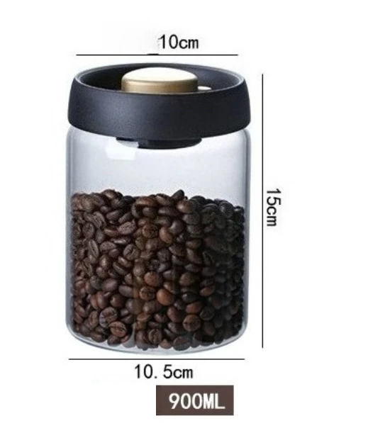 حاوية مفرغة للقهوة، حاوية تخزين حبوب البن الزجاجية سعة 900 مل/30 أونصة مع أغطية للتوابل والبسكويت وأوراق الشاي السائبة
