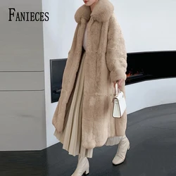 FANIECES Winter Loose Long Fur Coat Women Casual Soft Thick Warm Fluffy Gray Apricot Faux Fur Coat with Pocket Furry Overcoat