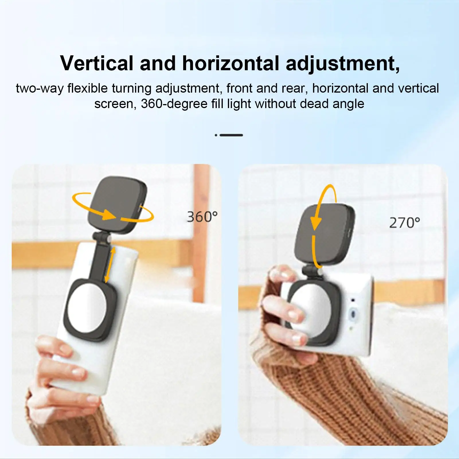 磁気式スマホ自撮りライト 5段階調光 折りたたみ式LEDライト 化粧鏡付き Vlog撮影 ライブ配信用