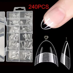 240Pcs Half Cover Almond Pre-Filed Nail Tips Half Matte XS Press on Fake Nail Extension for Small Tiny Nail Bed 12 Sizes in Box