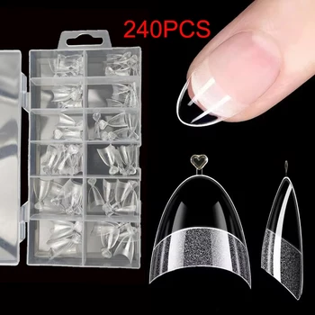240 Adet Yarım Kapak Badem Önceden Filmli Nail İpuçları Yarım Mat XS Küçük Minik Tırnak Yatağı için Sahte Tırnak Uzatma üzerinde Basın 12 Boyutları Kutuda