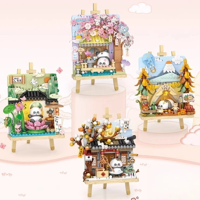 

SEMBO Panda Three-dimensional Painting Building Blocks Puzzle Assembly Good Luck Lotus Creative Diy Desktop Ornament Model Toy