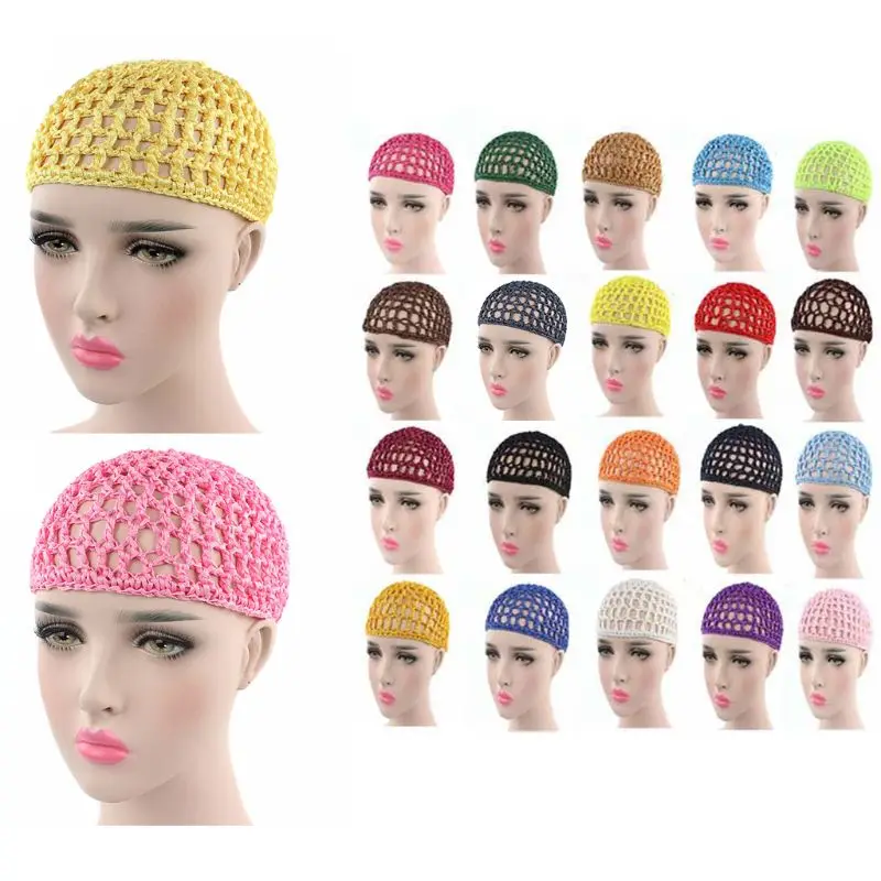 

Womens Mesh Hair Net Crochet Solid Color Snood Sleeping Night Cover Turban