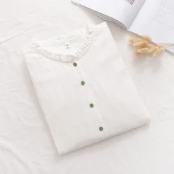 Women's short sleeve shirt 100% cotton elegant women's blouses 2024 summer three quarter sleeve embroider white shirt