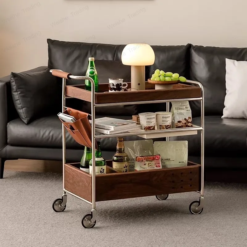 Medieval trolley solid wood edge few black walnut color edge cabinet movable corner few