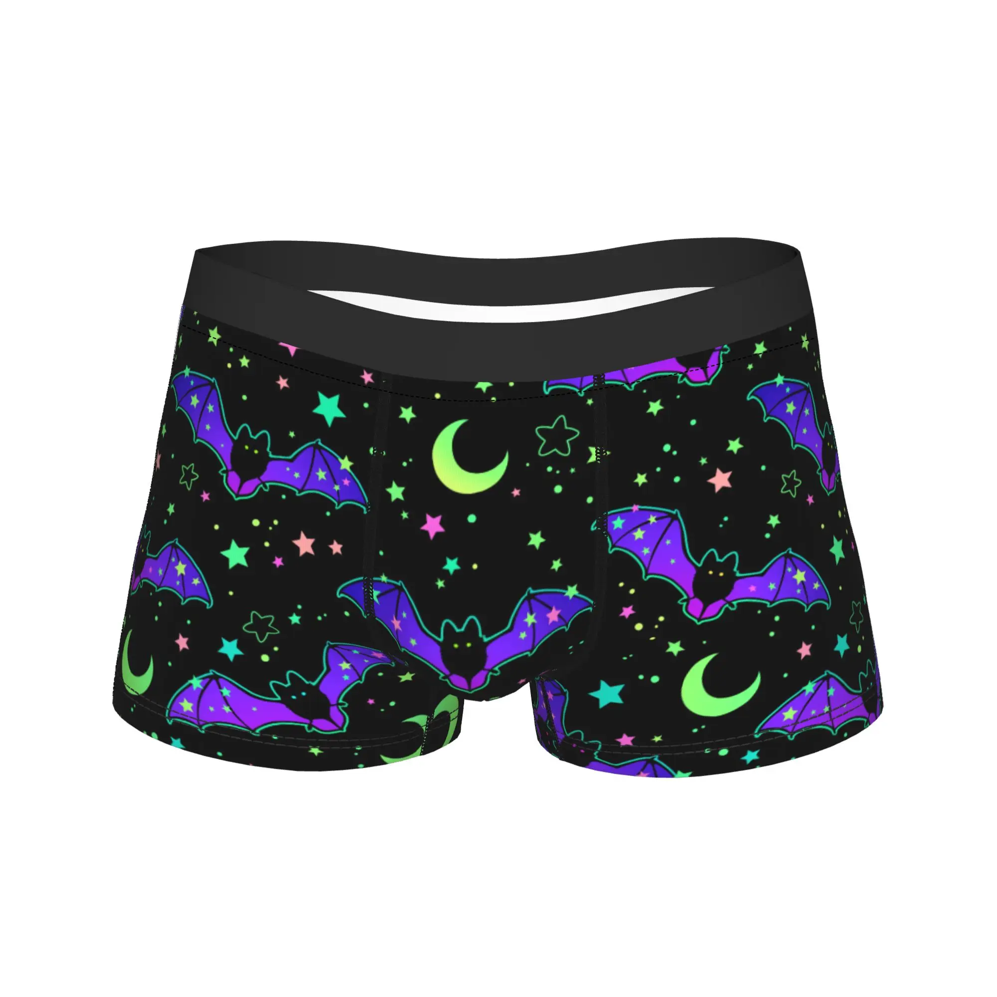Man Halloween Bat Stars Cartoon Long Underwear  Humor Boxer Briefs Shorts Panties Male Breathable Underpants Plus Size