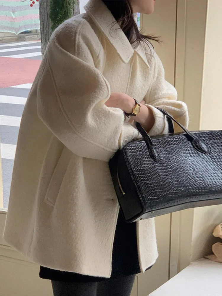 Cappotto di lana di fascia alta da donna autunno inverno allentato lungo risvolto Jaet coreano Sle Faionable Age-Defng Top casual