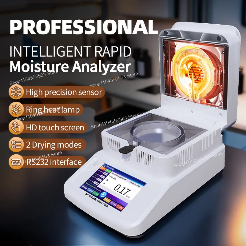 120g Halogen Moisture Analyzer 5 Inch Touch Screen High Precision for Plastic Granules Corn Grain Feed Flour Food Testing