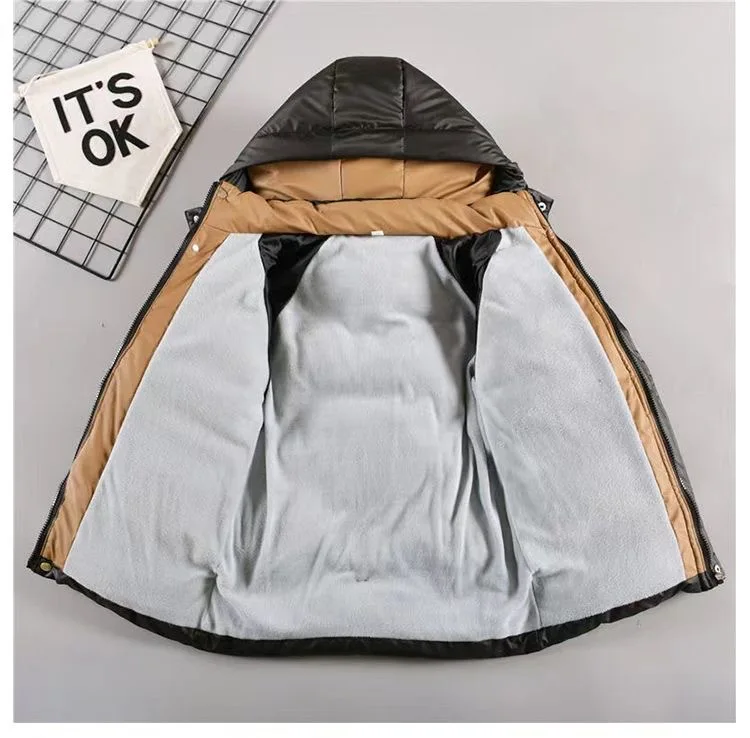 30 ℃ 2025, Winter-Jacke für Teenager und Jungen, Plüsch, dick, Kälteprävention, Briefdruck, mit Kapuze, Daunen-Baumwolle, Outdoor-Jacken für 4–11 Jahre – Detail 8
