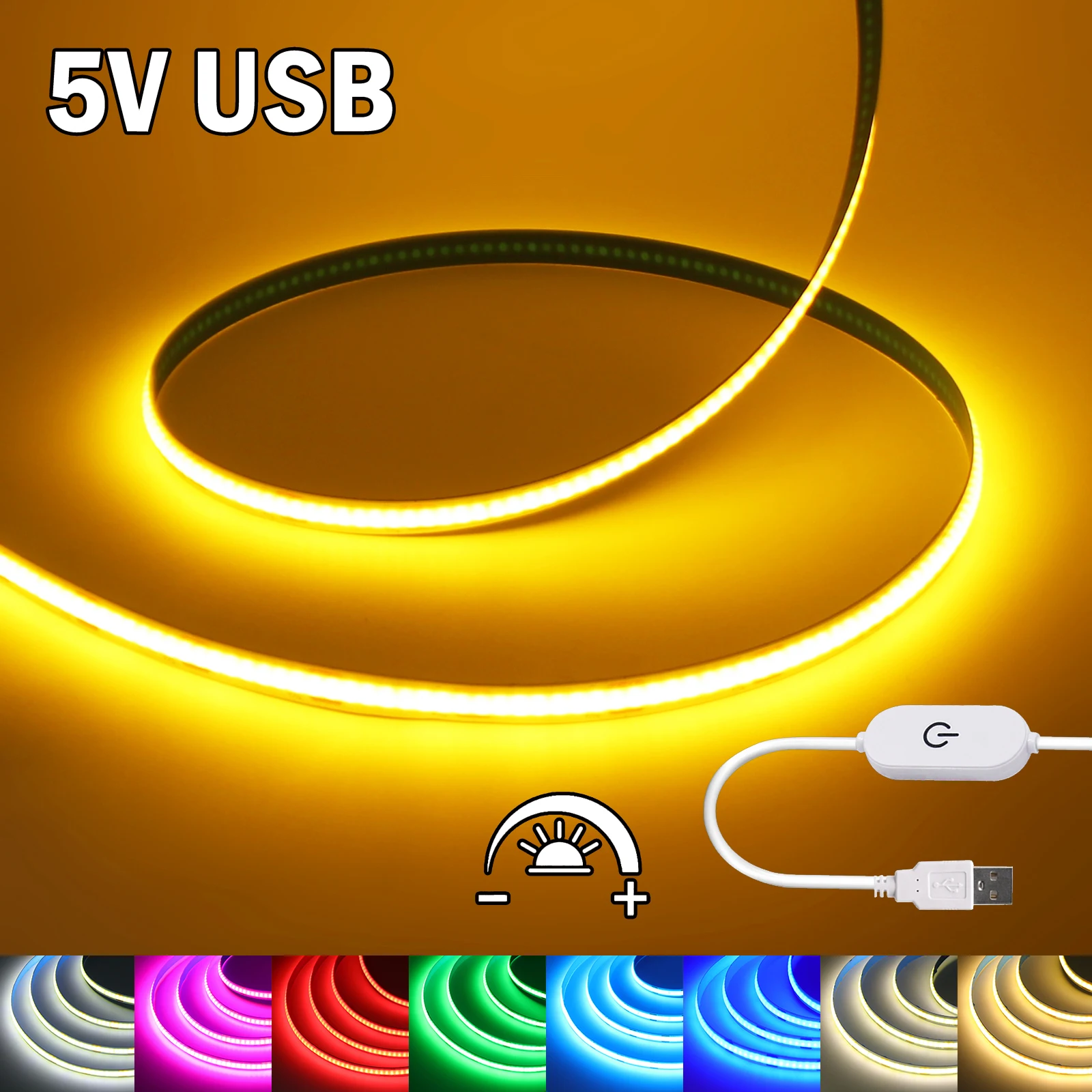 

Dimmerable DC 5V USB COB Strip White/Pink/Red/White/Yellow/Yellow/Ice Blue/Green Home Decor TV Backlight Flexible Ribbon Rope