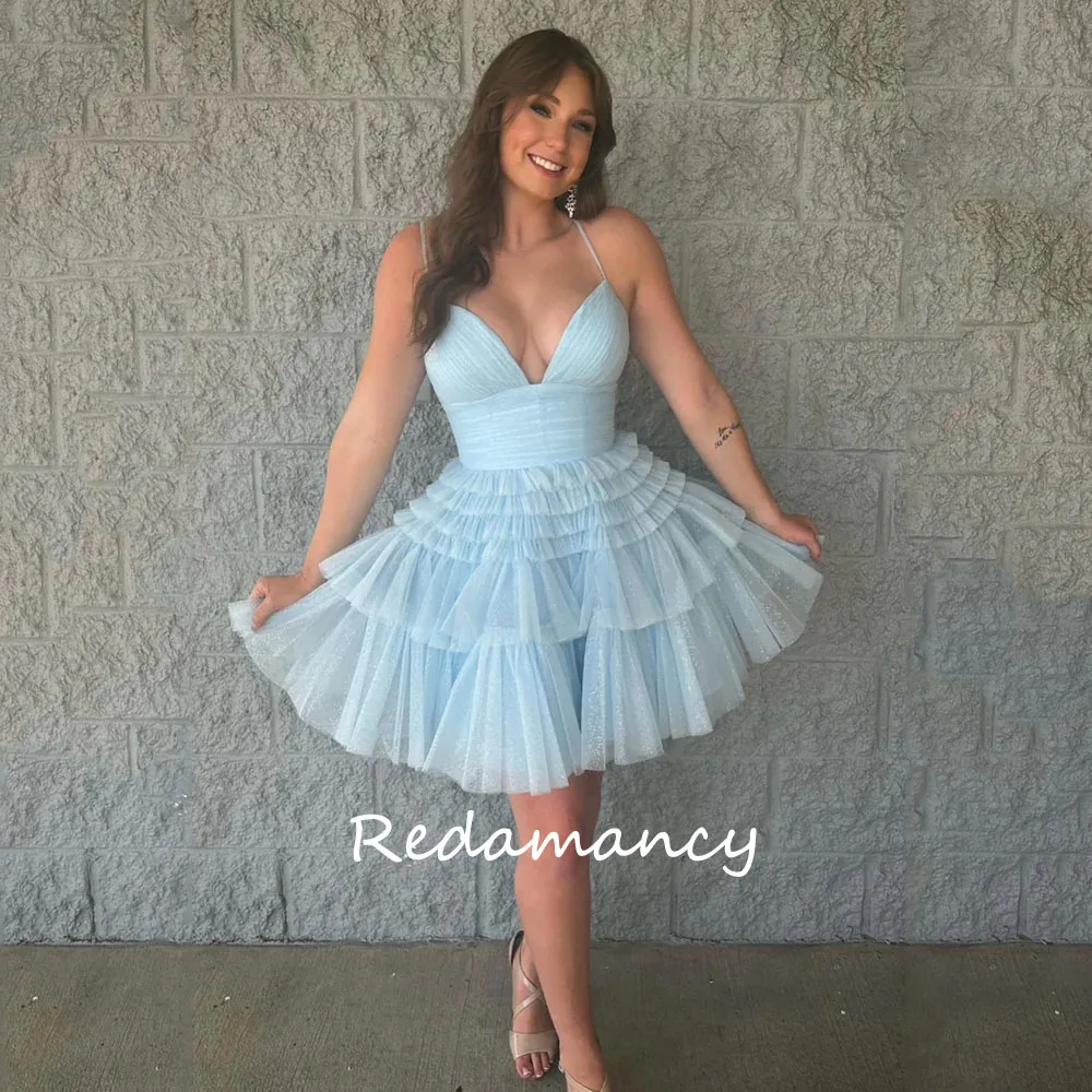 

Redamancy Blue V-Neck Spaghetti Strap A-LINE Homecoming Dresses 2024 Backless Slim Above Knee vestidos de novia Party Dress