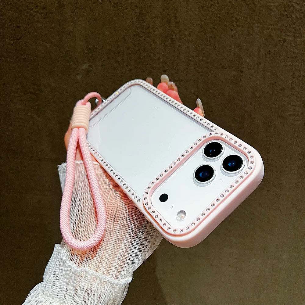 Luxury Diamond With Lanyard Transprent Phone Case For iPhone 11 12 13 14 15 16 17 Pro Max Air Shockproof Wrist Strap Cover view 4